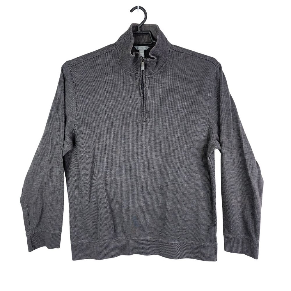 Mens Gray Van Heusen Pullover Sweater 1/4 Zip Long Sleeve Mock Neck Size XL